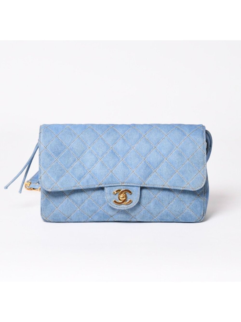 Chanel Quilted Denim Backpack Turnlock Indigo Blue Gold